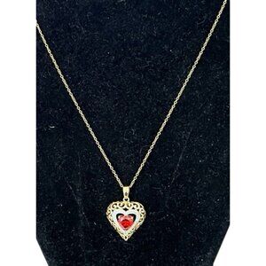 Sterling Silver Gold Vermeil Heart Red CZ Necklace 18 in Chain Pavoi W Box